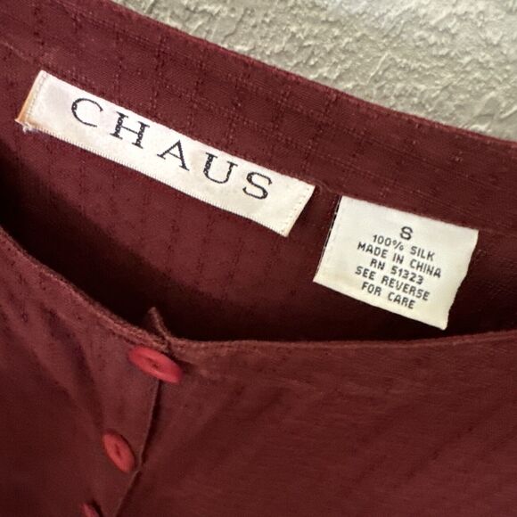 Vintage 100% Silk Top Blouse Red Button Up Long Sleeve Sz S Preppy Lightweight - Picture 9 of 11